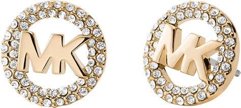 Michael Kors Brass and Pavé Crystal MK Logo Stud Earrings for 